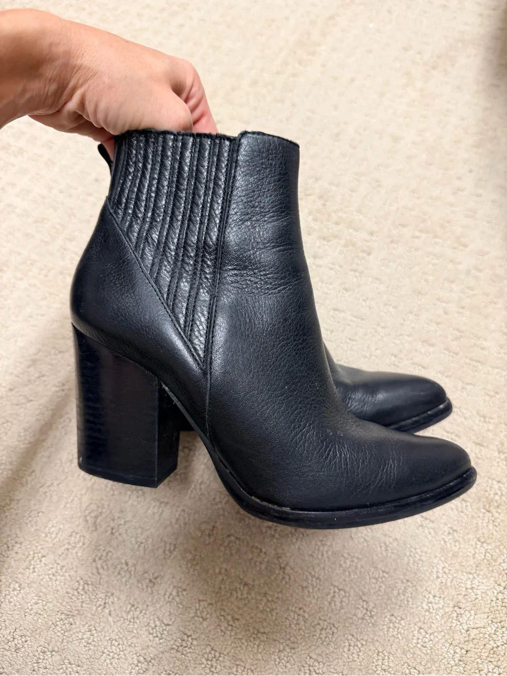 Marc Fisher Black Leather Pointed Toe Block Heel Ankle Boots